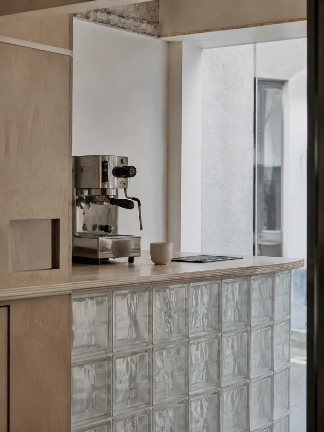 The compact coffee bar built into ROOH's ground floor